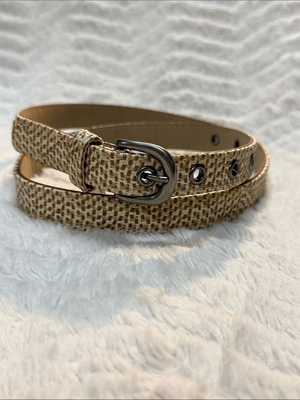 Vegan Straw Like slim Belt Boho cottage Tan Belt